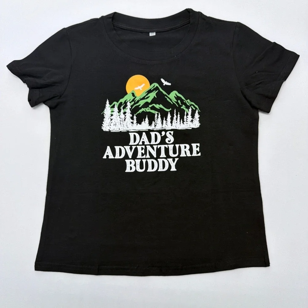 Dads Adventure Buddy Graphic T-Shirt Kids Size 140 Black Mountain Nature Tee